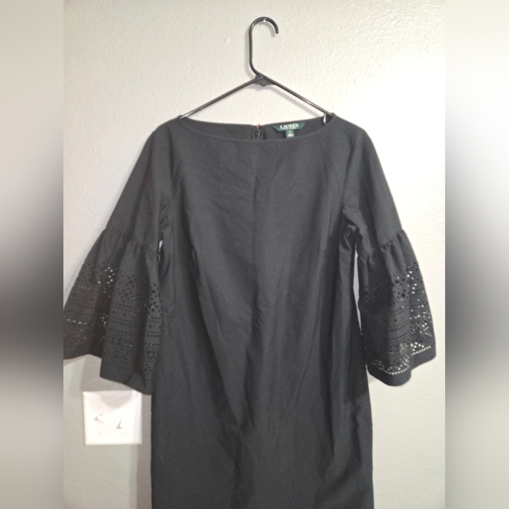 Lauren Ralph Lauren Black Poplin Shift Dress With Puff Sleeves - Picture 11 of 13